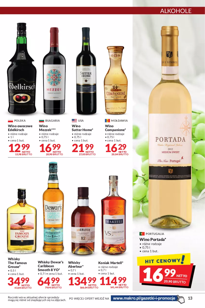 Gazetka promocyjna Makro - Najlepsze oferty - oferta z alkoholem - ważna 04.10 do 17.10.2022 - strona 13 - produkty: Alkohole, AniOne, Fa, Por, Portada, The Famous Grouse, Whisky, Wino