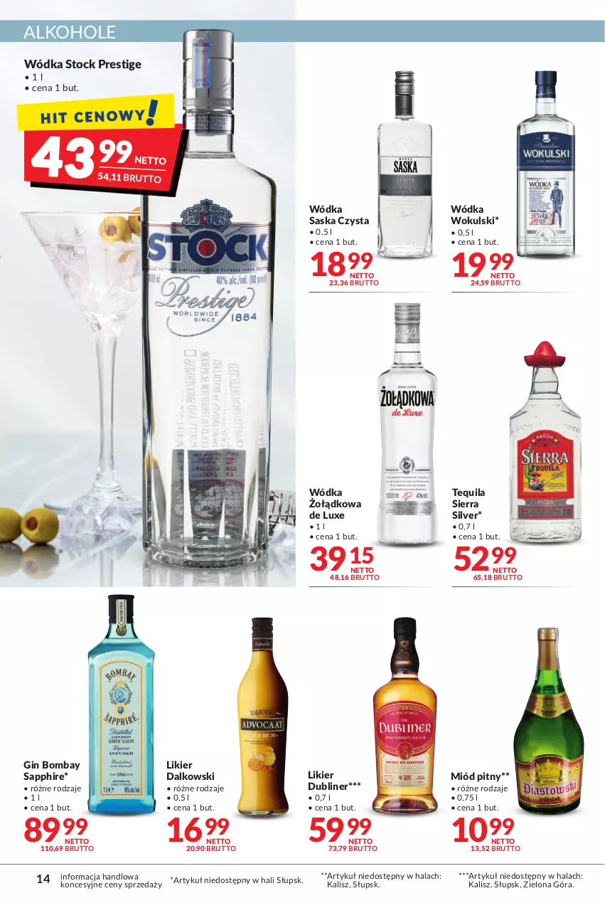 Gazetka promocyjna Makro - Najlepsze oferty - oferta z alkoholem - ważna 04.10 do 17.10.2022 - strona 14 - produkty: Alkohole, Gin, Likier, Miód, Miód pitny, Saska, Stock, Tequila, Wódka