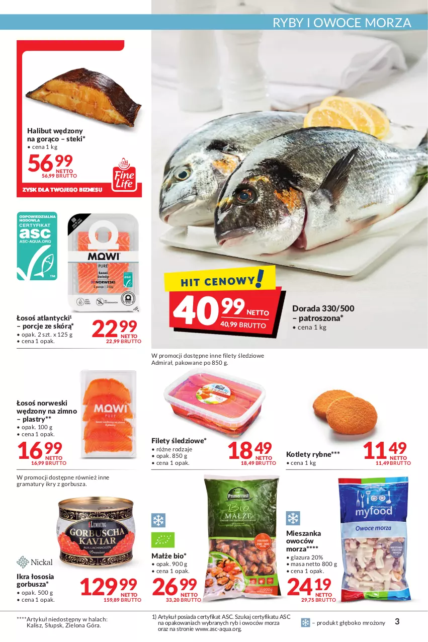 Gazetka promocyjna Makro - Najlepsze oferty - oferta z alkoholem - ważna 04.10 do 17.10.2022 - strona 3 - produkty: Glazura, Gra, Halibut, Kotlet, Lazur, Małże, Owoce, Owoce morza, Por, Rama, Ryby i owoce morza, Sos, Stek