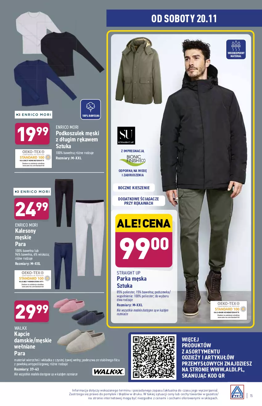 Gazetka promocyjna Aldi - Katalog Moda i Dom - ważna 15.11 do 20.11.2021 - strona 15 - produkty: Kalesony, Kapcie, Kawa, Kosz, Parka, Podkoszulek, Por, Sony, Wełna