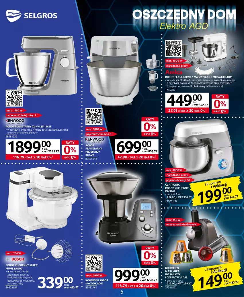 Gazetka promocyjna Selgros - Katalog Elektro - ważna 28.04 do 30.06.2023 - strona 6 - produkty: Blender, Deser, Maszynka, Mieszadło, Noż, Pokrywa, Robot, Robot planetarny, Sałat, Ser, Szpatułka, Szynka, Taca, Trzepaczka