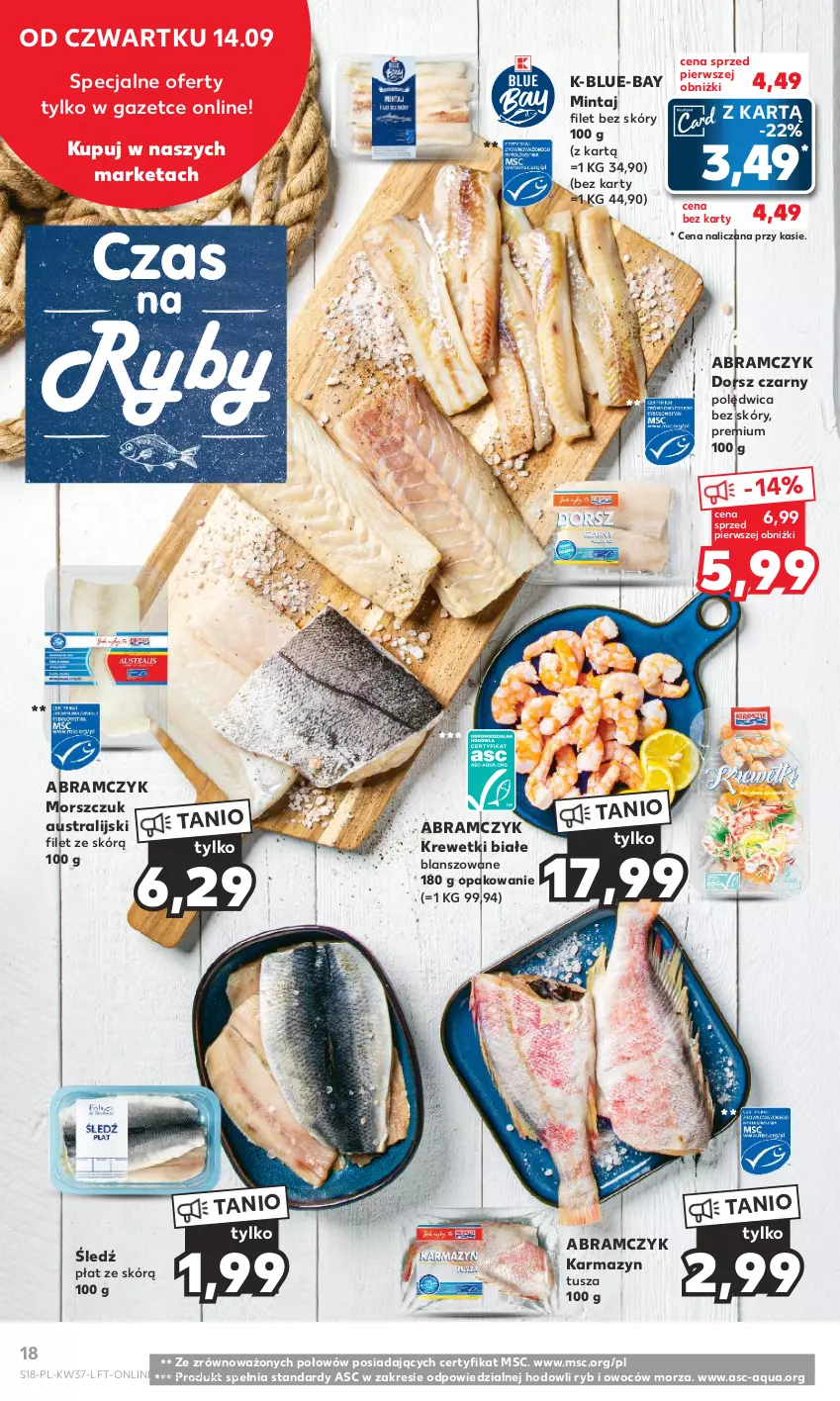 Gazetka promocyjna Kaufland - Gazetka tygodnia - ważna 14.09 do 20.09.2023 - strona 18 - produkty: Dorsz, Karmazyn tusza, Krewetki, Mintaj, Polędwica, Tusz