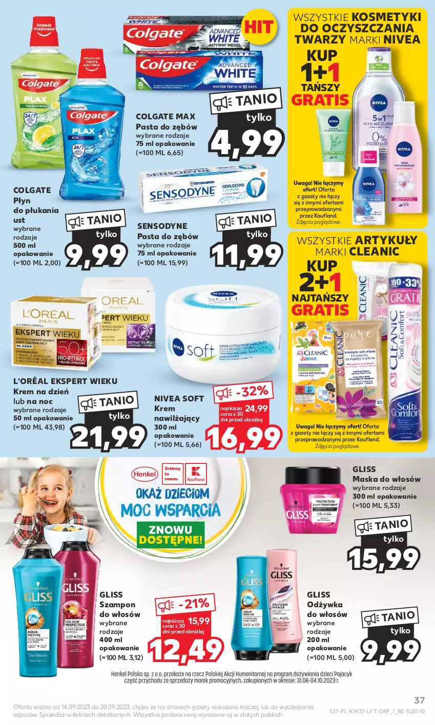 Gazetka promocyjna Kaufland - Gazetka tygodnia - ważna 14.09 do 20.09.2023 - strona 37 - produkty: Cleanic, Colgate, Gra, Krem na dzień, Krem nawilżający, L’Oréal, LG, Maska, Maska do włosów, Nivea, Odżywka, Pasta do zębów, Płyn do płukania, Sensodyne, Szampon, Waga