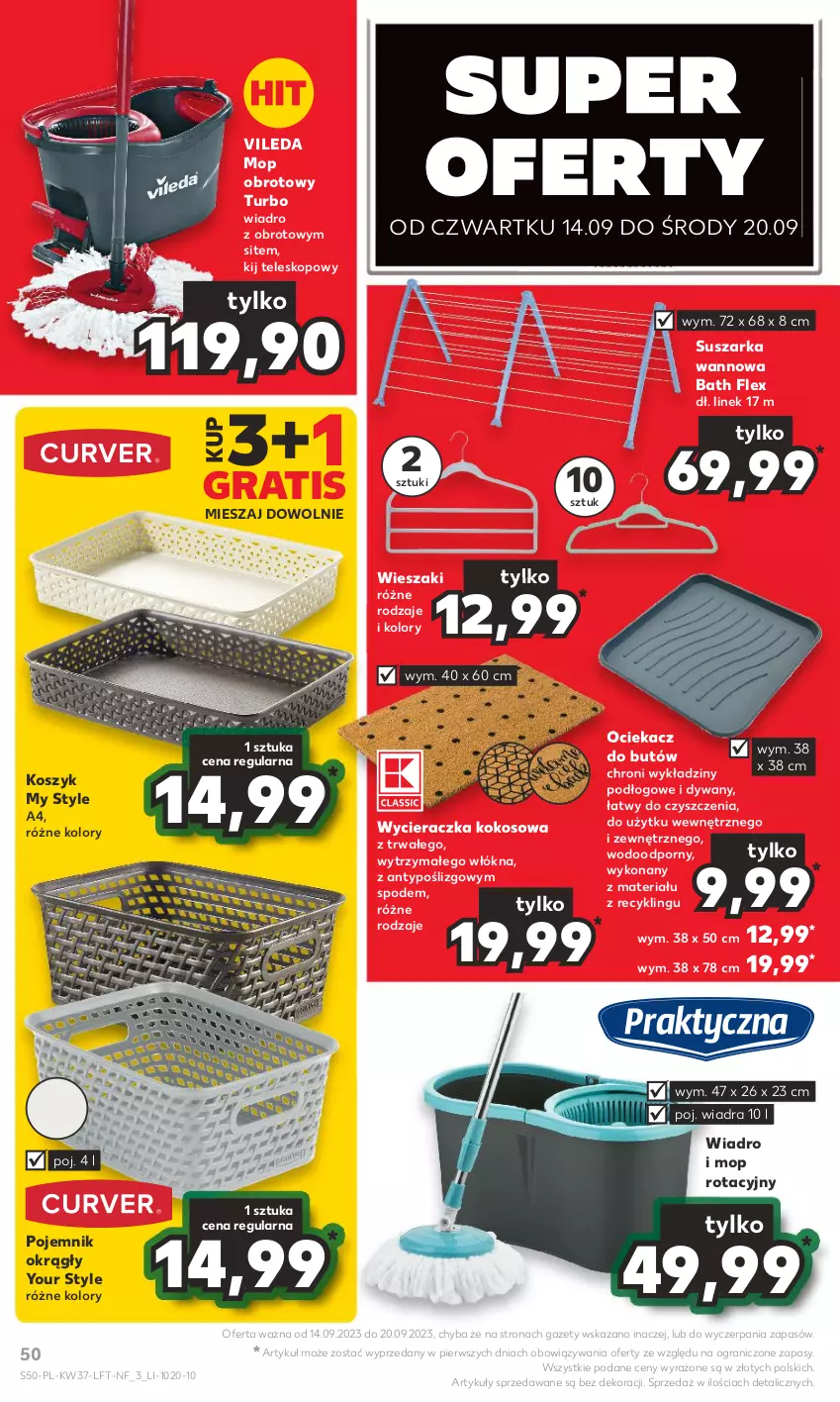 Gazetka promocyjna Kaufland - Gazetka tygodnia - ważna 14.09 do 20.09.2023 - strona 50 - produkty: Dywan, Gra, Kokos, Kosz, Mop, Ociekacz, Pojemnik, Por, Suszarka, Teleskop, Vileda, Wiadro, Wieszak, Wycieraczka