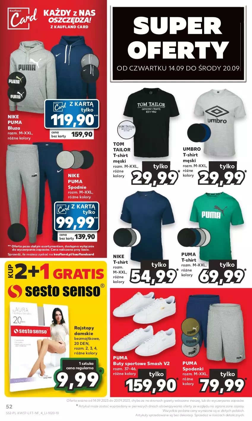 Gazetka promocyjna Kaufland - Gazetka tygodnia - ważna 14.09 do 20.09.2023 - strona 52 - produkty: Bluza, Buty, Gra, Nike, Por, Puma, Rajstopy, Spodnie, Sport, T-shirt, Tom Tailor, Top