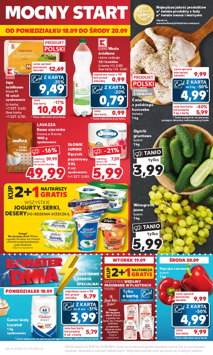 Gazetka promocyjna Kaufland - Gazetka tygodnia - ważna 14.09 do 20.09.2023 - strona 54 - produkty: Cukier, Deser, Gra, Grunt, Jaja, Jogurt, Kawa, Kawa ziarnista, Kurczak, LANA, Lavazza, Owoce, Papier, Papryka, Papryka czerwona, Ręcznik, Ser, Waga, Warzywa, Wino, Winogrona, Woda