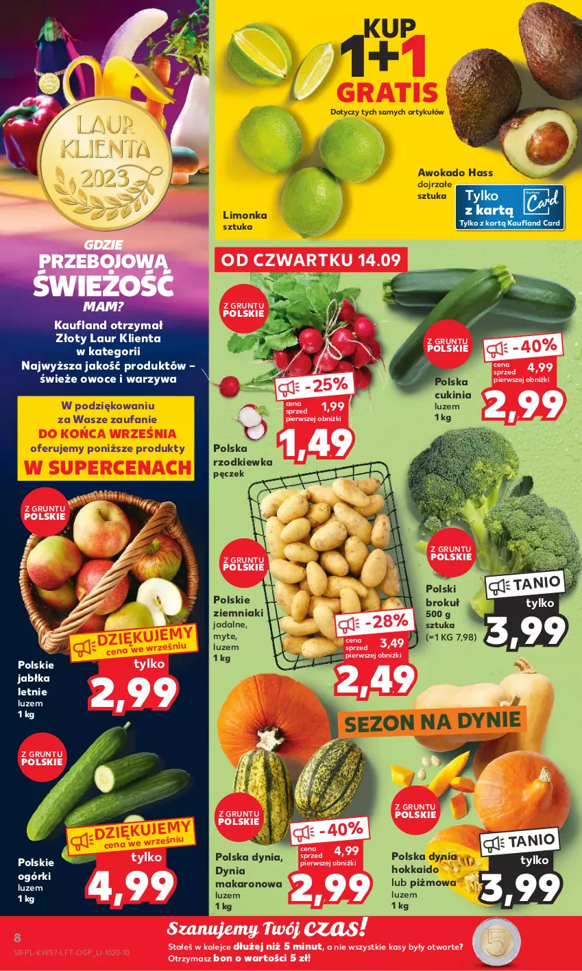 Gazetka promocyjna Kaufland - Gazetka tygodnia - ważna 14.09 do 20.09.2023 - strona 8 - produkty: Fa, Gra, Grunt, Jabłka, Laur, Limonka, Makaron, Olej, Owoce, Rzodkiewka, Warzywa, Ziemniaki