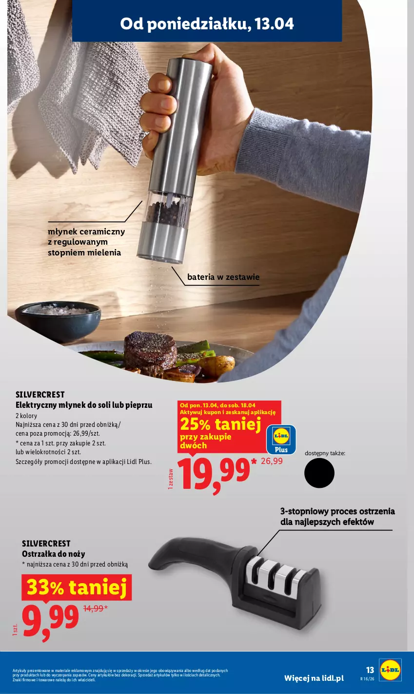 Gazetka promocyjna Lidl - Katalog ważny od 13.04 - ważna 13.04 do 18.04.2026 - strona 13 - produkty: Bateria, Młynek, Noż, Ostrzałka do noży, Pieprz, Silvercrest, Top
