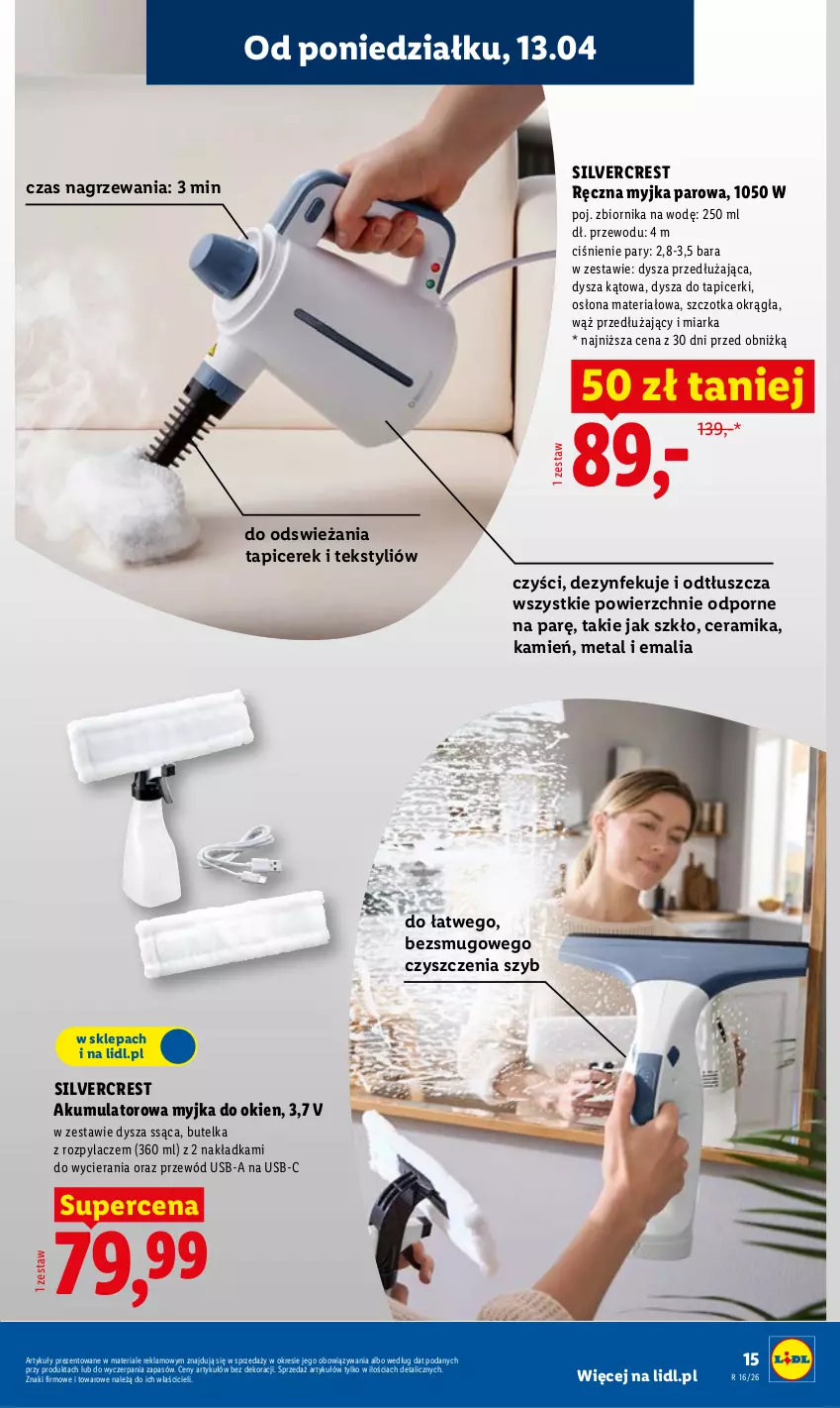 Gazetka promocyjna Lidl - Katalog ważny od 13.04 - ważna 13.04 do 18.04.2026 - strona 21 - produkty: Akumulator, Miarka, Myjka do okien, Por, Przewód, Silvercrest, Szczotka