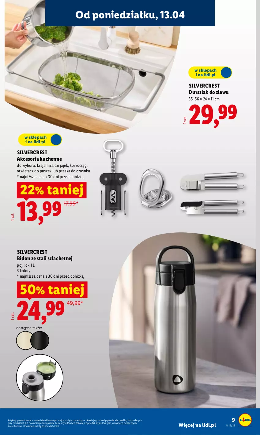 Gazetka promocyjna Lidl - Katalog ważny od 13.04 - ważna 13.04 do 18.04.2026 - strona 9 - produkty: Durszlak, Koc, Korkociąg, Otwieracz, Praska, Silvercrest, Zlew