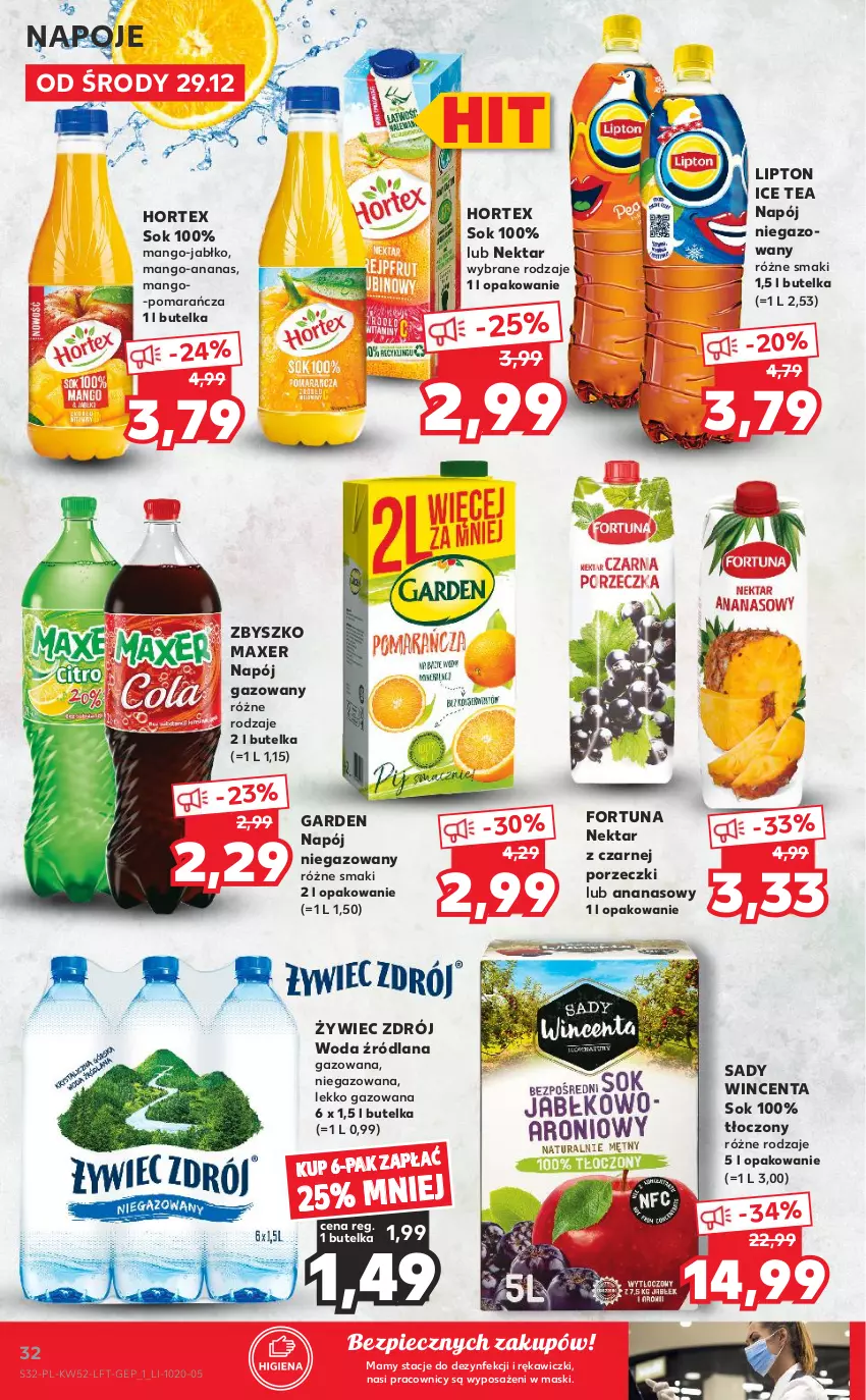 Gazetka promocyjna Kaufland - OFERTA TYGODNIA - ważna 29.12.2021 do 04.01.2022 - strona 32 - produkty: Ananas, Fortuna, Hortex, Ice tea, LANA, Lipton, Mango, Maxer, Napój, Napój gazowany, Napój niegazowany, Napoje, Nektar, Piec, Por, Sok, Woda