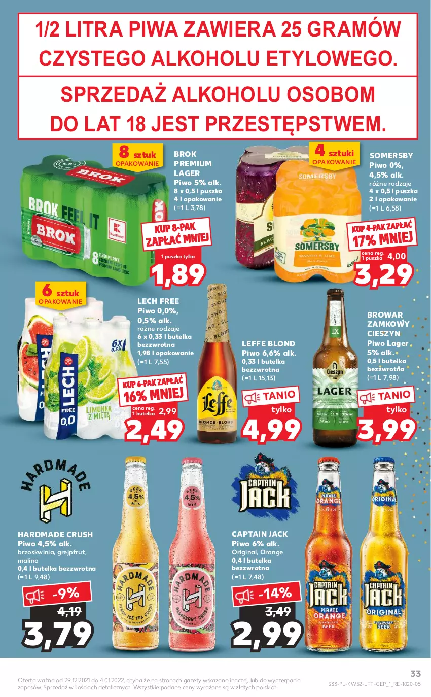 Gazetka promocyjna Kaufland - OFERTA TYGODNIA - ważna 29.12.2021 do 04.01.2022 - strona 33 - produkty: Captain Jack, Gin, Gra, Grejpfrut, Piwa, Piwo, Somersby