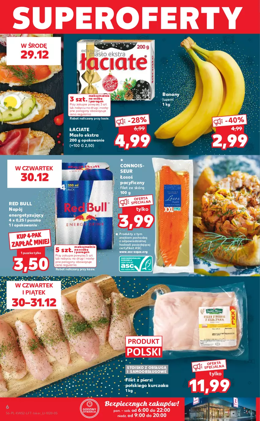 Gazetka promocyjna Kaufland - OFERTA TYGODNIA - ważna 29.12.2021 do 04.01.2022 - strona 6 - produkty: Banany, Kurczak, Masło, Napój, Piec, Red Bull