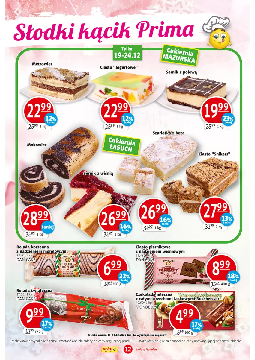 Gazetka promocyjna Prim Market - ważna 15.12 do 24.12.2022 - strona 12 - produkty: Czekolada, Czekolada mleczna, Dan Cake, Jogurt, Piernik, Rolada, Sok