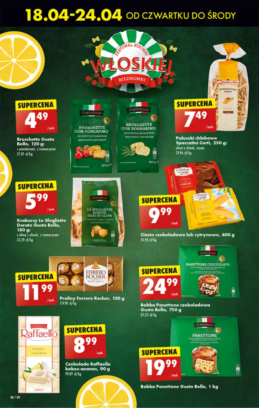 Gazetka promocyjna Biedronka - Od czwartku - ważna 18.04 do 24.04.2024 - strona 42 - produkty: Ananas, Babka, Bell, Bruschette, Chleb, Ciasto czekoladowe, Czekolada, Fa, Ferrero, Gra, Kokos, Krakersy, LG, Oliwa z oliwek, Praliny, Raffaello, Sezam