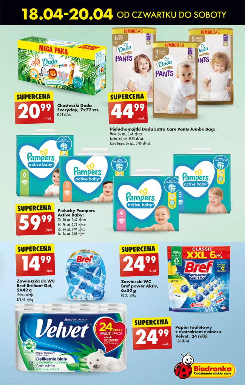 Gazetka promocyjna Biedronka - Od czwartku - ważna 18.04 do 24.04.2024 - strona 51 - produkty: Bref, Chusteczki, Dada, Dron, Majtki, O Bag, Pampers, Papier, Pieluchomajtki, Pieluchy, Rolki, Velvet, Zawieszka do wc, Zawieszki