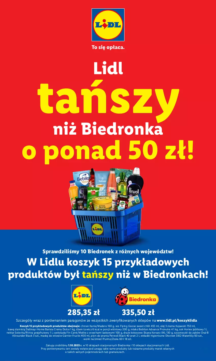 Gazetka promocyjna Lidl - GAZETKA - ważna 03.11 do 05.11.2025 - strona 14 - produkty: BEBILON, Chrzan, Dallmayr, Discreet, Dron, Dżem, Fructis, Garnier, Gra, Grejpfrut, Hortex, Kawa, Kokos, Kosz, Kujawski, Lack, Mleko, Mleko Bebilon, Nektar, Olej, Perwoll, Płyn do prania, Por, Pur, Rama, Sok, Sos, Wkładki, Worki na śmiec, Worki na śmieci