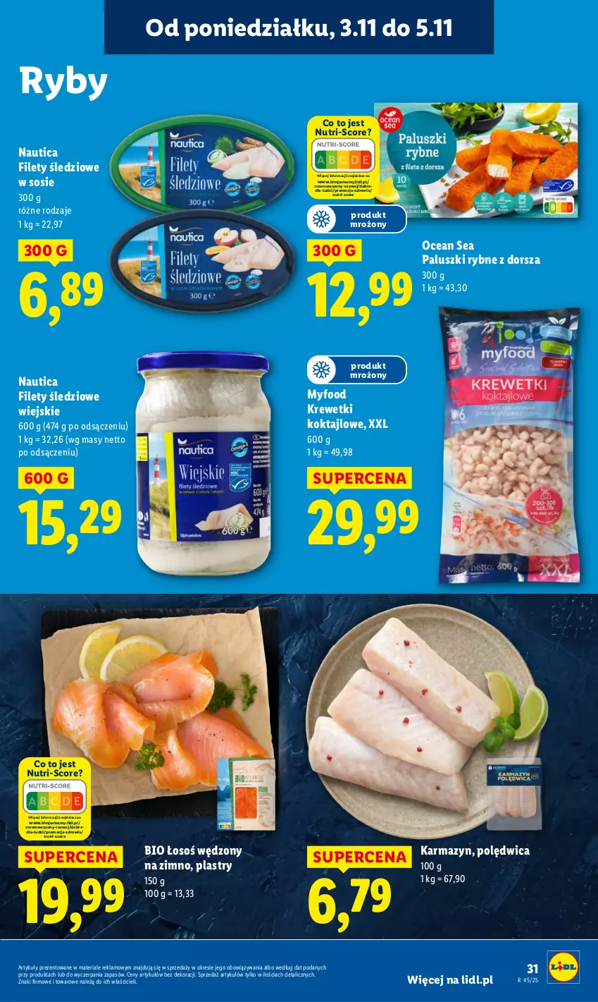 Gazetka promocyjna Lidl - GAZETKA - ważna 03.11 do 05.11.2025 - strona 33 - produkty: Dorsz, Krewetki, Paluszki rybne, Polędwica, Sos, Wazon