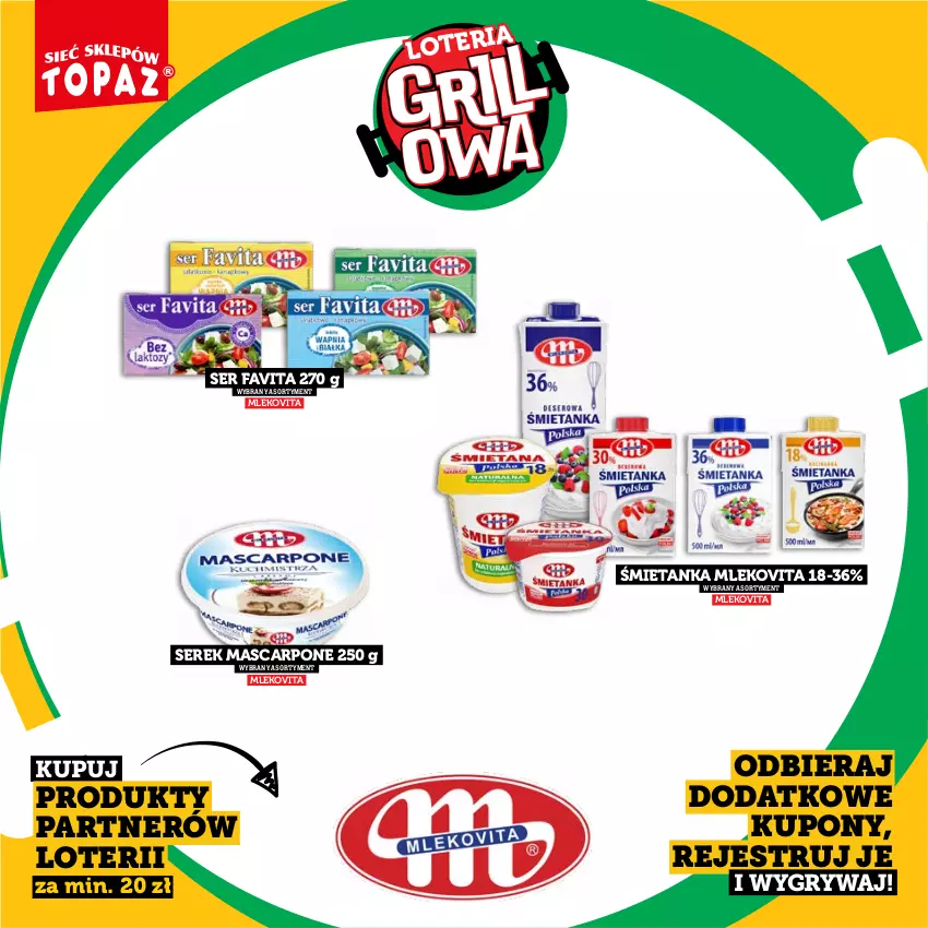 Gazetka promocyjna Topaz - Gazetka - ważna 20.04 do 14.06.2026 - strona 42 - produkty: Fa, Favita, Gry, Mascarpone, Mleko, Mlekovita, Ser, Serek