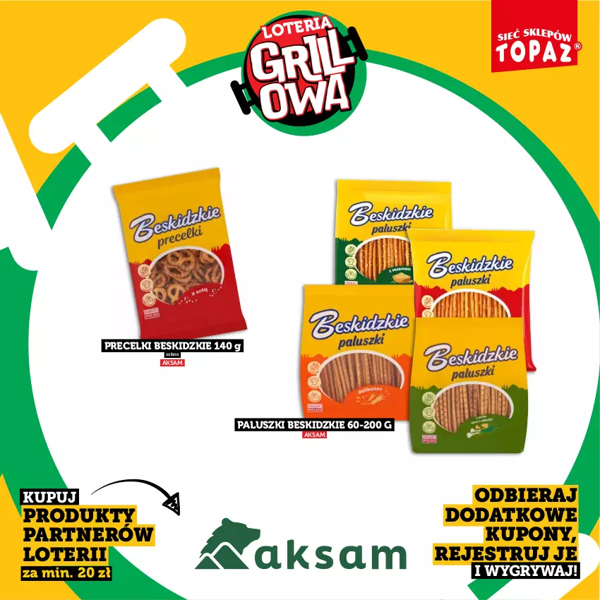 Gazetka promocyjna Topaz - Gazetka - ważna 20.04 do 14.06.2026 - strona 5 - produkty: Aksam, Beskidzki, Gry, Precelki