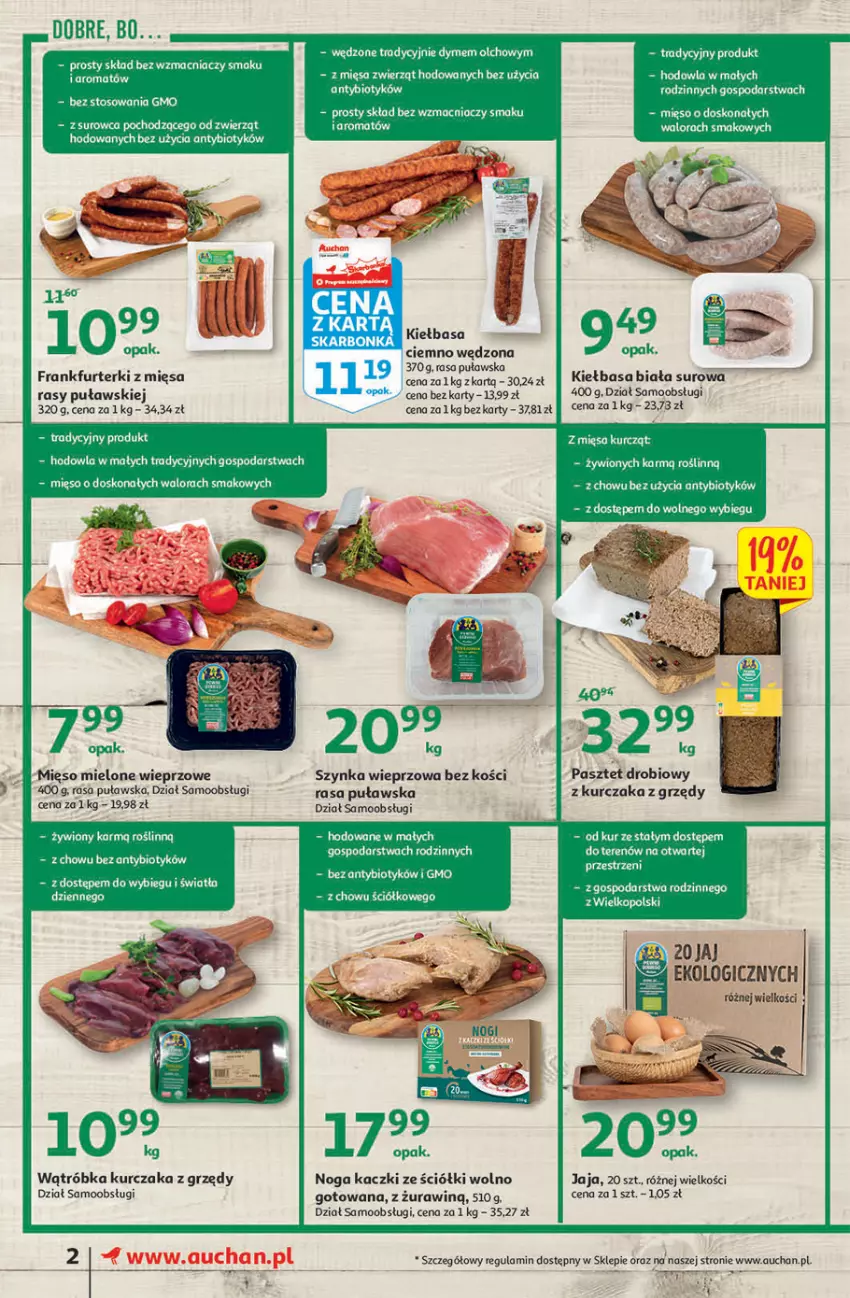 Gazetka promocyjna Auchan - przeNISKIE CENY produkty pewne przedobrego Supermarkety - ważna 24.03 do 30.03.2022 - strona 2 - produkty: Frankfurterki, Jaja, Kiełbasa, Kiełbasa biała, Kurczak, Mięso, Mięso mielone, Pasztet, Szynka, Szynka wieprzowa