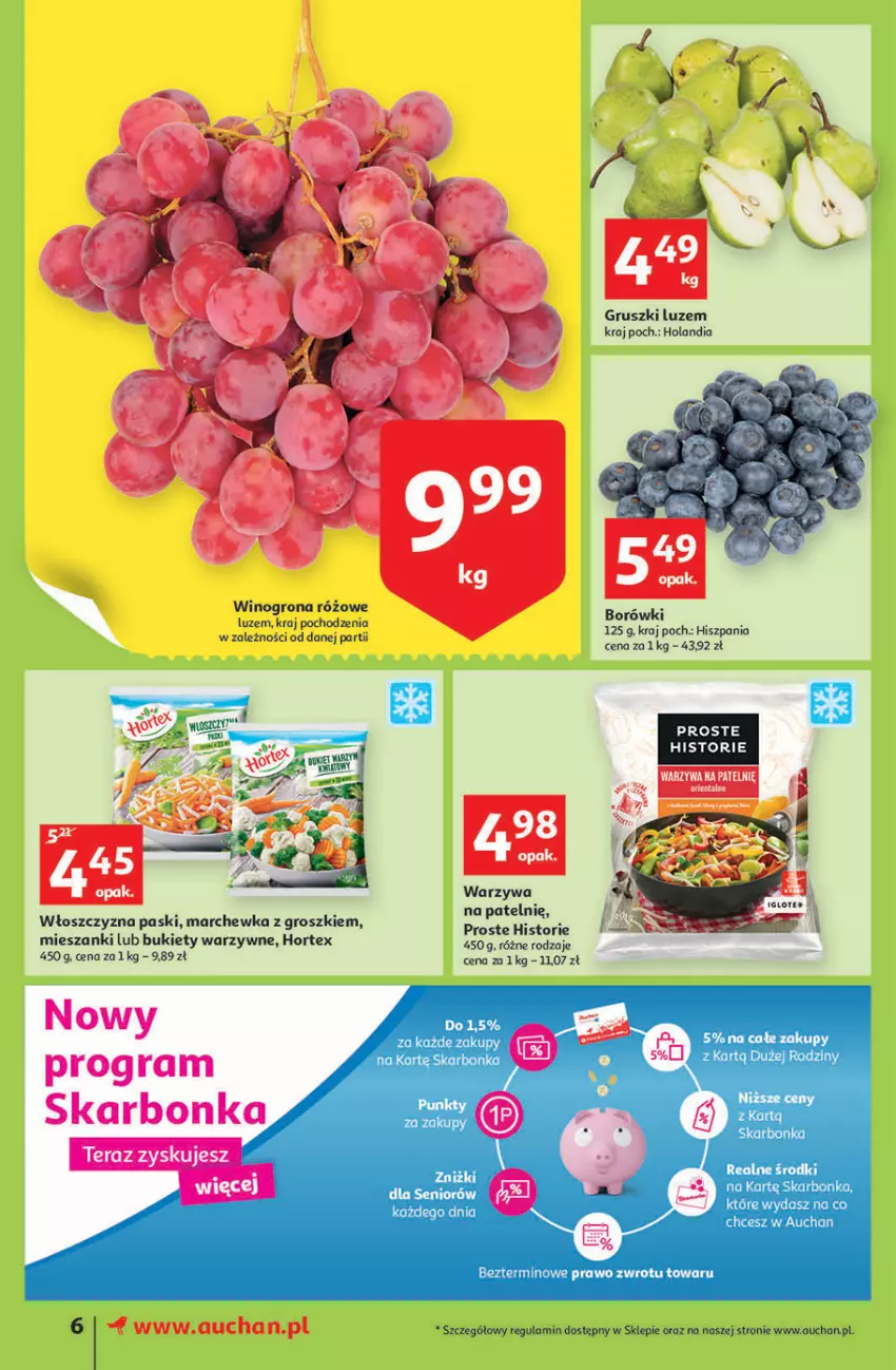 Gazetka promocyjna Auchan - przeNISKIE CENY produkty pewne przedobrego Supermarkety - ważna 24.03 do 30.03.2022 - strona 6 - produkty: Bukiet, Gruszki, Hortex, Marchewka, Warzywa, Wino, Winogrona