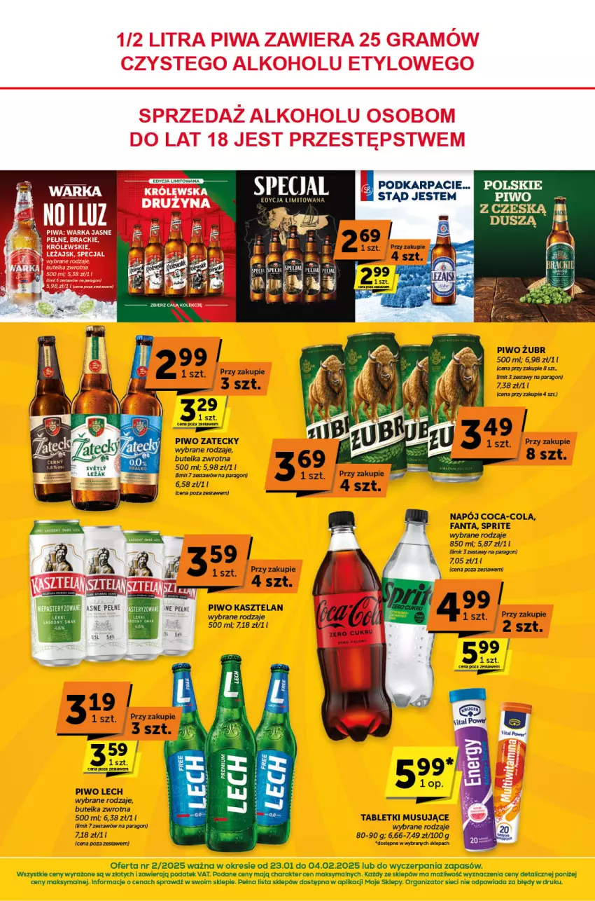 Gazetka promocyjna ABC - ważna 23.01 do 04.02.2025 - strona 4 - produkty: Coca-Cola, Fa, Fanta, Kasztelan, Mus, Napój, Piwo, Sprite, Tablet, Tabletki musujące