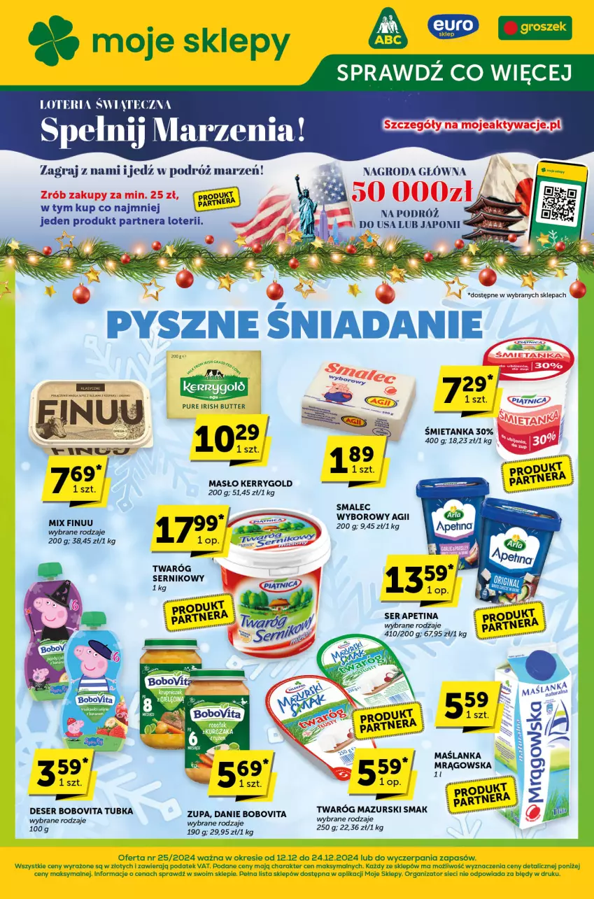 Gazetka promocyjna ABC - ważna 12.12 do 24.12.2024 - strona 1 - produkty: BoboVita, Deser, Finuu, Gra, Maślanka, Masło, Pur, Ser, Smalec, Twaróg, Zupa