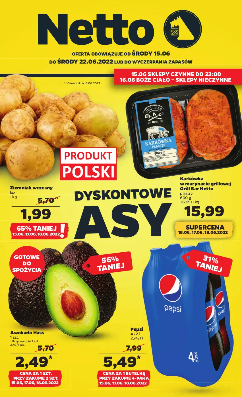 Gazetka promocyjna Netto - Gazetka spożywcza 15.06-22.06 - ważna 15.06 do 22.06.2022 - strona 1 - produkty: Grill, Pepsi