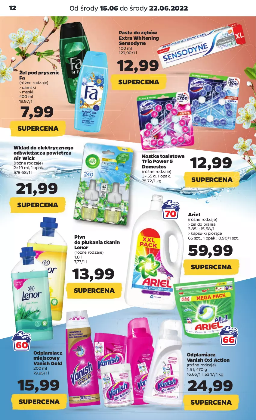 Gazetka promocyjna Netto - Gazetka spożywcza 15.06-22.06 - ważna 15.06 do 22.06.2022 - strona 12 - produkty: Air Wick, Ariel, Domestos, Fa, Lenor, Odplamiacz, Pasta do zębów, Płyn do płukania, Sensodyne, Vanish, Vanish Gold