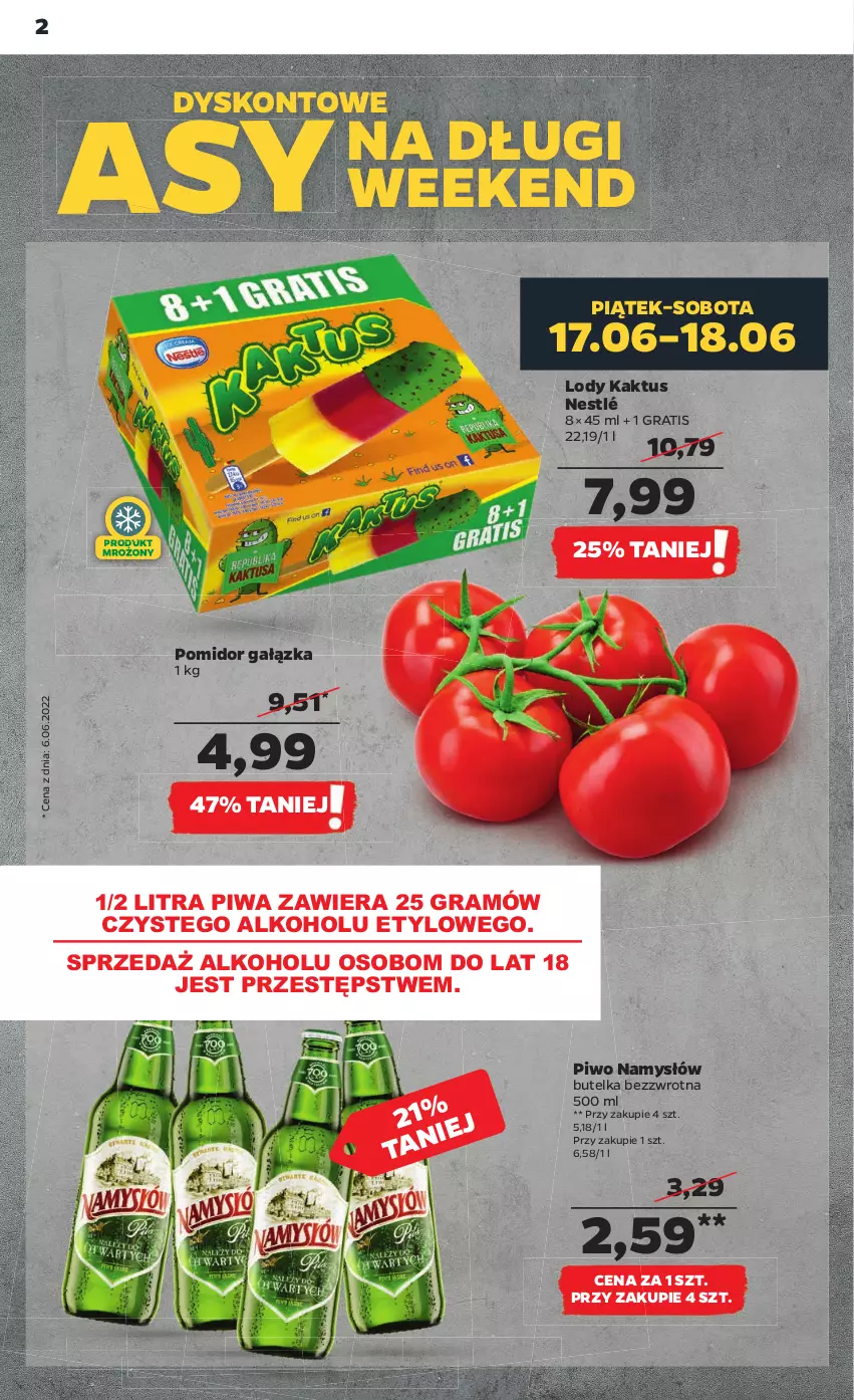 Gazetka promocyjna Netto - Gazetka spożywcza 15.06-22.06 - ważna 15.06 do 22.06.2022 - strona 2 - produkty: Gra, Kaktus, Lody, Namysłów, Nestlé, Piwa, Piwo