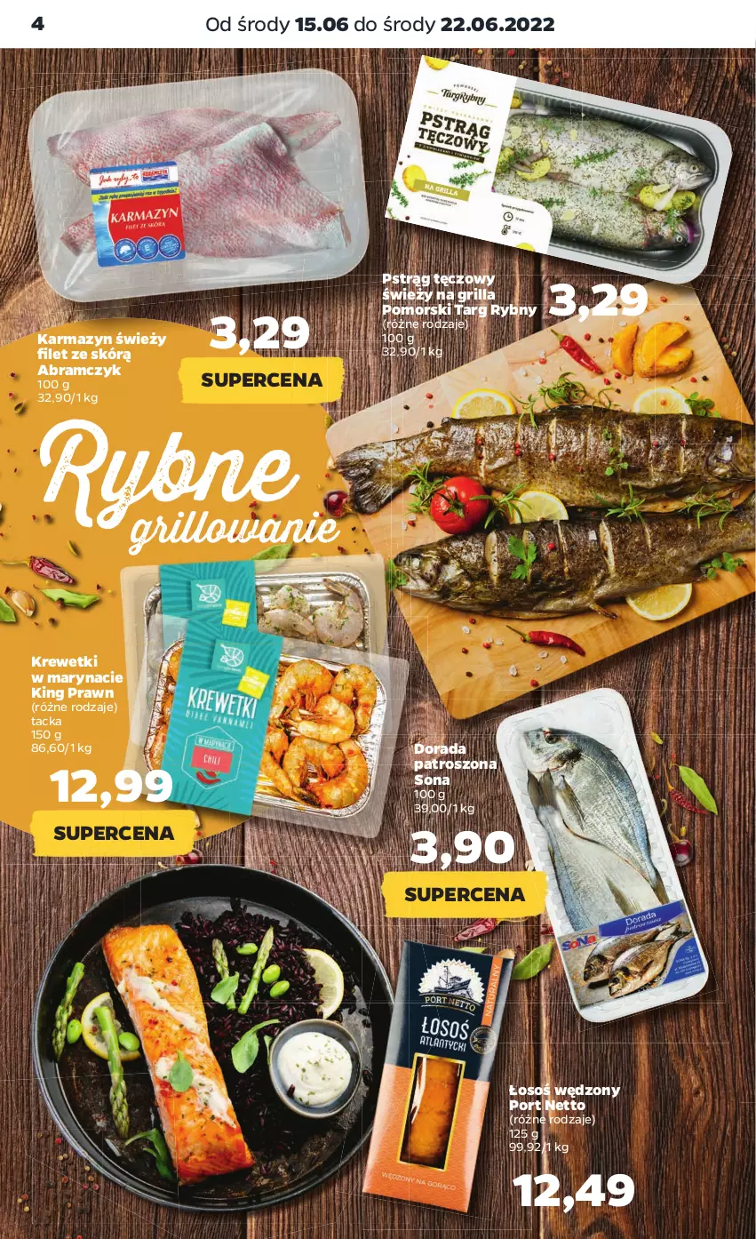 Gazetka promocyjna Netto - Gazetka spożywcza 15.06-22.06 - ważna 15.06 do 22.06.2022 - strona 4 - produkty: Grill, Krewetki, Por, Pstrąg, Pstrąg tęczowy