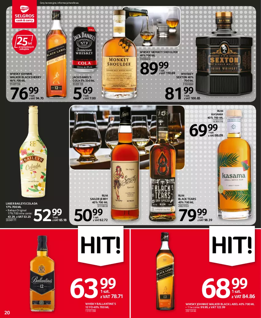 Gazetka promocyjna Selgros - Oferta spożywcza - ważna 15.06 do 29.06.2022 - strona 20 - produkty: Gin, Johnnie Walker, Lack, Likier, Rum, Whiskey, Whisky