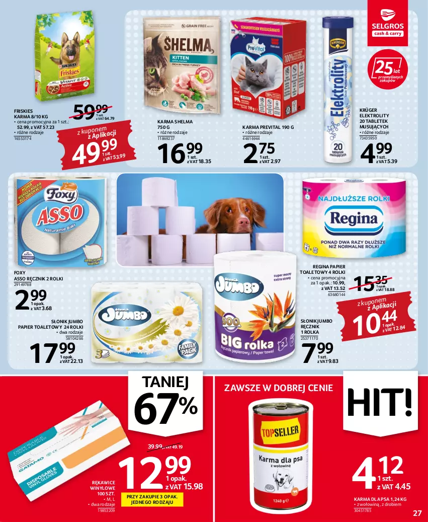 Gazetka promocyjna Selgros - Oferta spożywcza - ważna 15.06 do 29.06.2022 - strona 27 - produkty: Foxy, Friskies, Gin, Mus, Papier, Papier toaletowy, Ręcznik, Rękawice, Rolki, Tablet