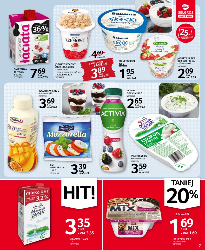 Gazetka promocyjna Selgros - Oferta spożywcza - ważna 15.06 do 29.06.2022 - strona 7 - produkty: Activia, Gra, Jogurt, Jogurt owocowy, Mleko, Mozzarella, Ser, Twaróg