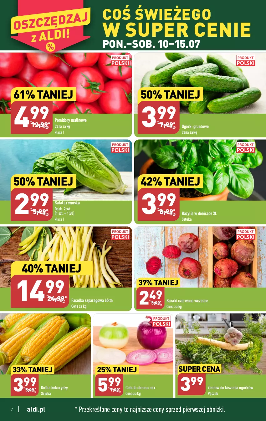 Gazetka promocyjna Aldi - Pełen katalog od 10.07 - ważna 10.07 do 15.07.2023 - strona 2 - produkty: Bazyl, Bazylia, Buraki, Cebula, Fa, Grunt, Pomidory, Sałat