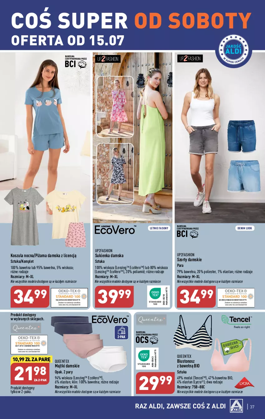 Gazetka promocyjna Aldi - Pełen katalog od 10.07 - ważna 10.07 do 15.07.2023 - strona 37 - produkty: Biustonosz, Fa, Kosz, Koszula, Koszula nocna, Majtki, Moda, Piżama, Queentex, Sony, Sukienka, Szorty, Wełna