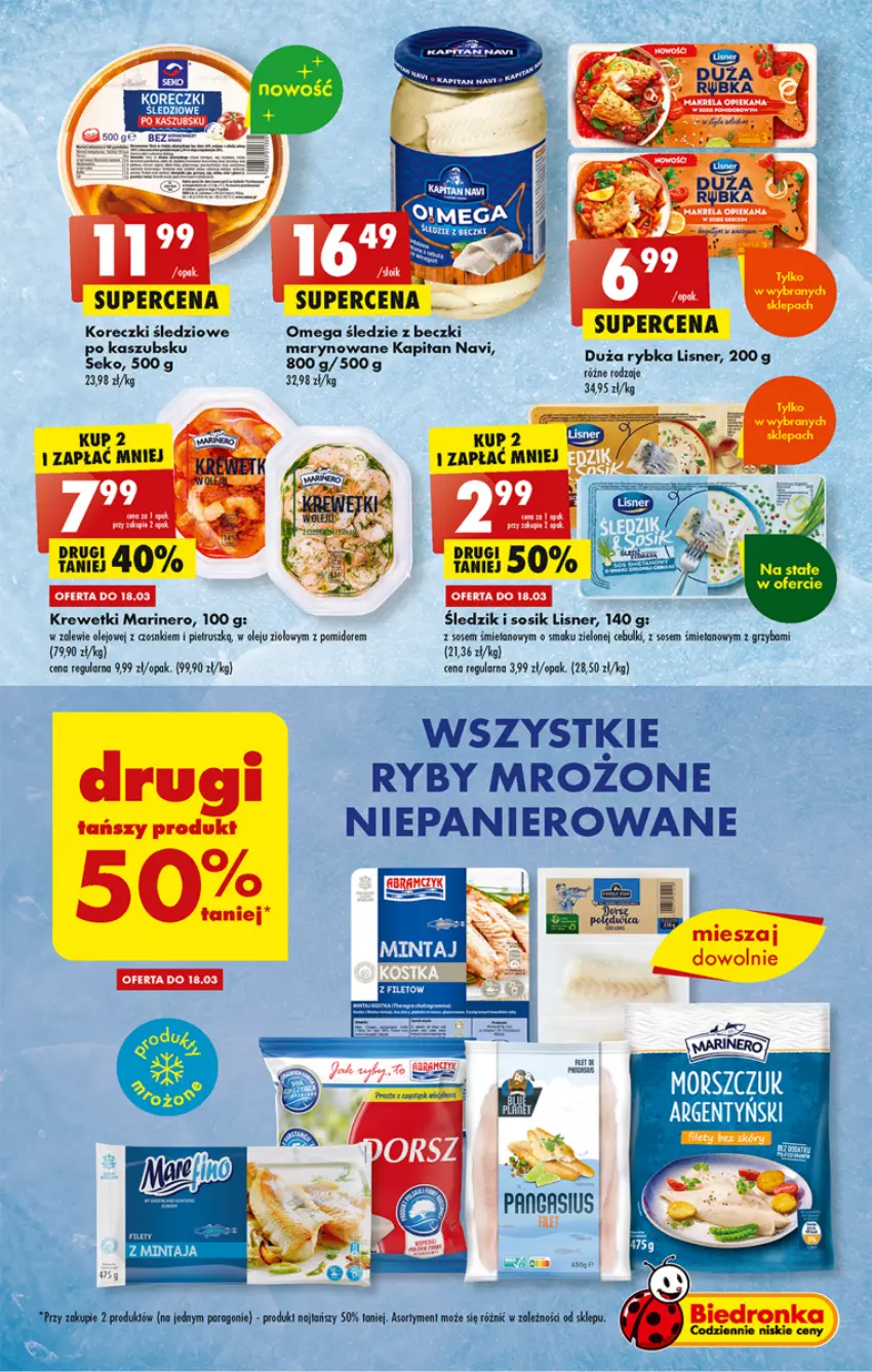 Gazetka promocyjna Biedronka - ważna 16.03 do 22.03.2023 - strona 25 - produkty: Karp, Koreczki śledziowe, Krewetki, Lisner, Olej, Sos