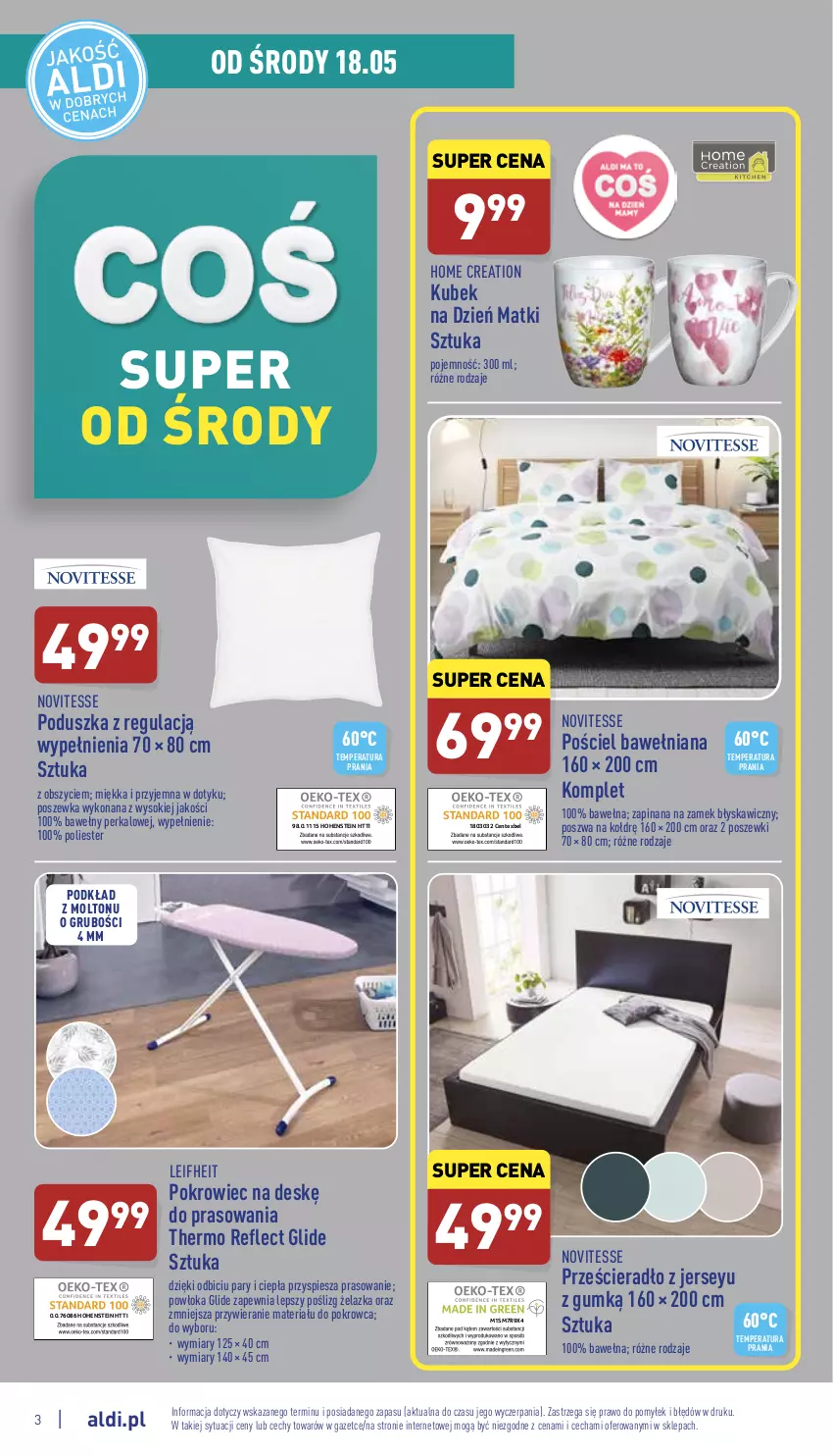 Gazetka promocyjna Aldi - Zaplanuj zakupy wcześniej - ważna 18.05 do 21.05.2022 - strona 3 - produkty: BIC, Kubek, Podkład, Poduszka, Pokrowiec, Pokrowiec na deskę, Pościel, Poszewka, Prześcieradło, Sok, Wełna