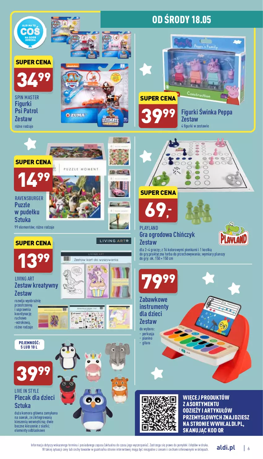 Gazetka promocyjna Aldi - Zaplanuj zakupy wcześniej - ważna 18.05 do 21.05.2022 - strona 6 - produkty: Burger, Dzieci, Gitara, Gra, Gry, Inka, Perkusja, Plecak, Psi Patrol, Puzzle, Ravensburger, Rum, Torba