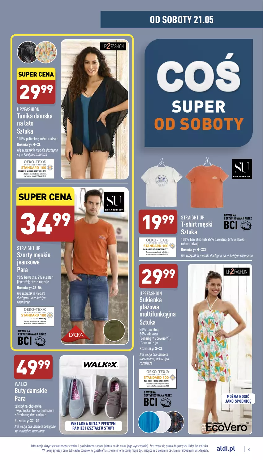 Gazetka promocyjna Aldi - Zaplanuj zakupy wcześniej - ważna 18.05 do 21.05.2022 - strona 8 - produkty: Buty, Fa, Sukienka, Szorty, T-shirt, Top, Tunika, Wełna