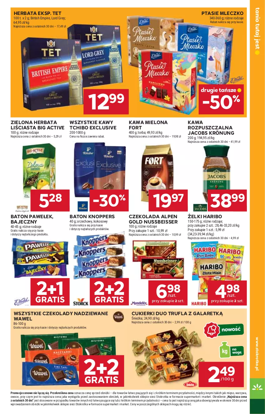 Gazetka promocyjna Stokrotka - Supermarket - ważna 16.10 do 22.10.2025 - strona 15 - produkty: Baton, Brit, Cukier, Cukierki, Czekolada, Gala, Gra, Haribo, Herbata, Jacobs, Jacobs Krönung, Kawa, Kawa mielona, Kawa rozpuszczalna, Knoppers, Kokos, Mięso, Mleczko, Owoce, Ptasie mleczko, Ser, Tchibo, Torba, Warzywa, Wawel