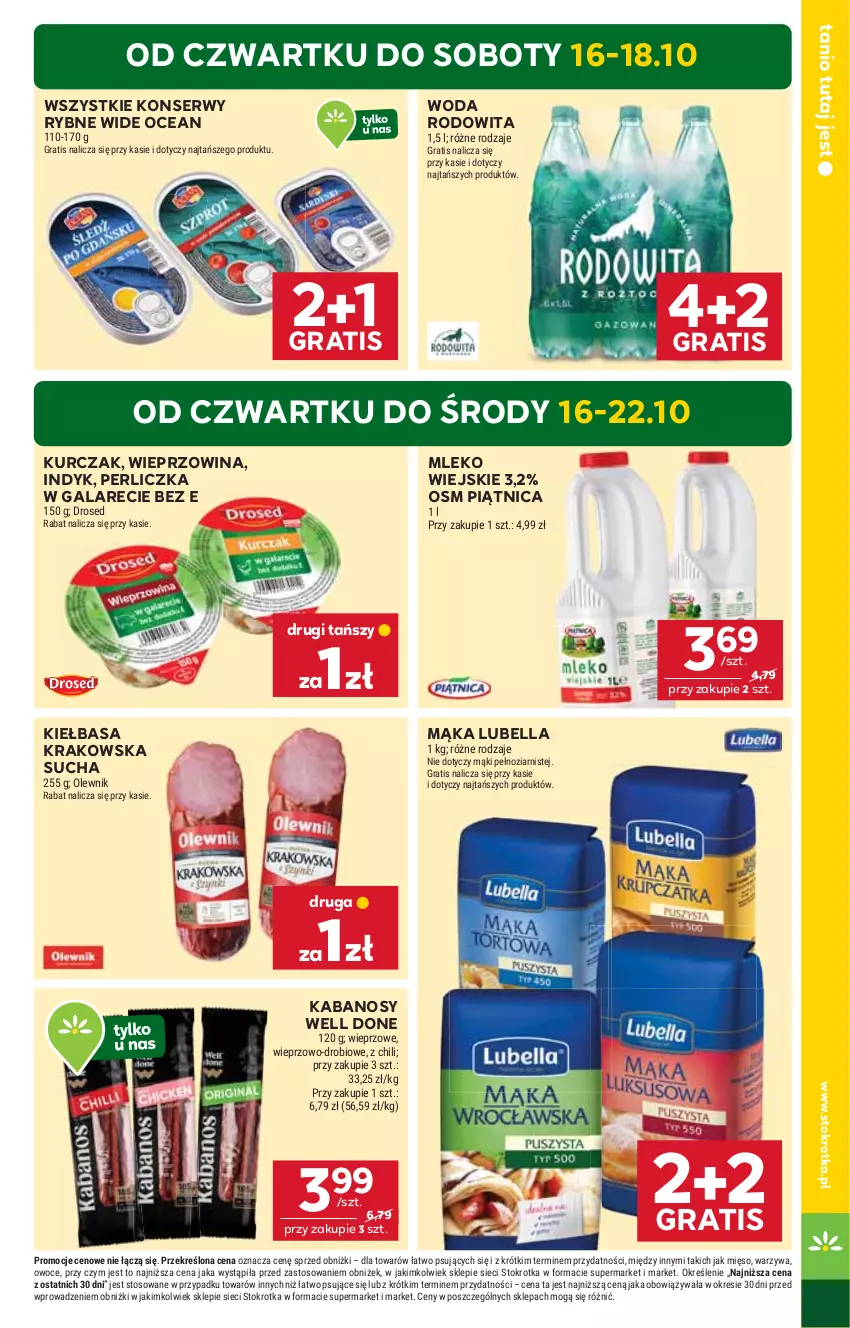 Gazetka promocyjna Stokrotka - Supermarket - ważna 16.10 do 22.10.2025 - strona 3 - produkty: Bell, Bella, Gala, Gra, Kabanos, Kiełbasa, Kiełbasa krakowska, Kurczak, Lubella, Mąka, Mięso, Mleko, Olewnik, Owoce, Perliczka, Piątnica, Ser, Warzywa, Wieprzowina, Woda