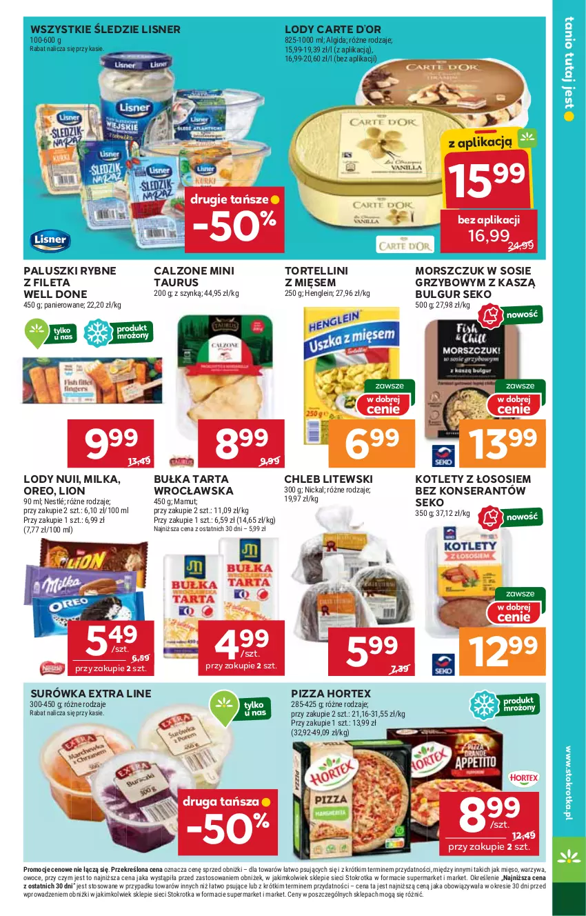 Gazetka promocyjna Stokrotka - Supermarket - ważna 16.10 do 22.10.2025 - strona 31 - produkty: Algida, Bulgur, Bułka, Bułka tarta, Chleb, Hortex, Kotlet, LG, Lion, Lisner, Lody, Mięso, Milka, Nestlé, Oreo, Owoce, Paluszki rybne, Pizza, SEKO, Ser, Sos, Surówka, Tarta, Warzywa