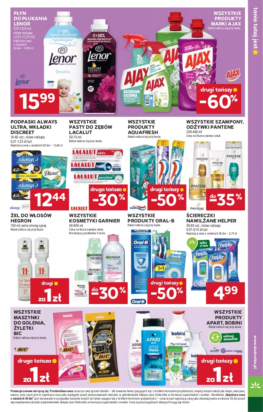 Gazetka promocyjna Stokrotka - Supermarket - ważna 16.10 do 22.10.2025 - strona 35 - produkty: Ajax, Always, Always Ultra, Aquafresh, BIC, Discreet, Fructis, Garnier, Hegron, Lacalut, Lenor, Mięso, Owoce, Pantene, Płyn do płukania, Podpaski, Szampon, Warzywa, Wkładki