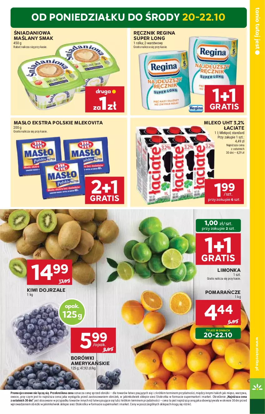 Gazetka promocyjna Stokrotka - Supermarket - ważna 16.10 do 22.10.2025 - strona 5 - produkty: Danio, Gin, Gra, Kiwi, Limonka, Masło, Mięso, Mleko, Mlekovita, Owoce, Pomarańcze, Ręcznik, Warzywa