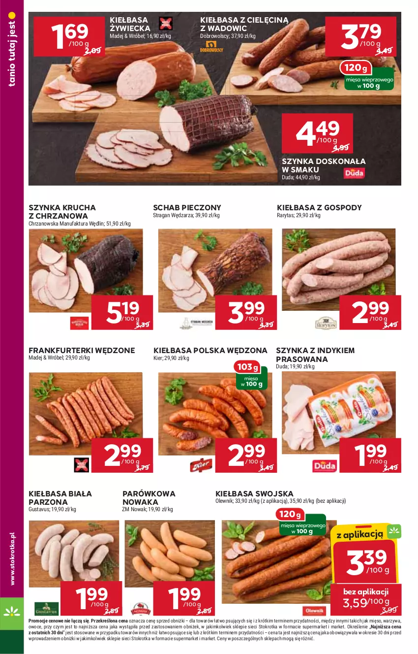 Gazetka promocyjna Stokrotka - Supermarket - ważna 16.10 do 22.10.2025 - strona 8 - produkty: Chrzan, Duda, Fa, Frankfurterki, Kiełbasa, Kiełbasa biała, Mięso, NOWAK, Olewnik, Owoce, Piec, Schab pieczony, Szynka, Warzywa