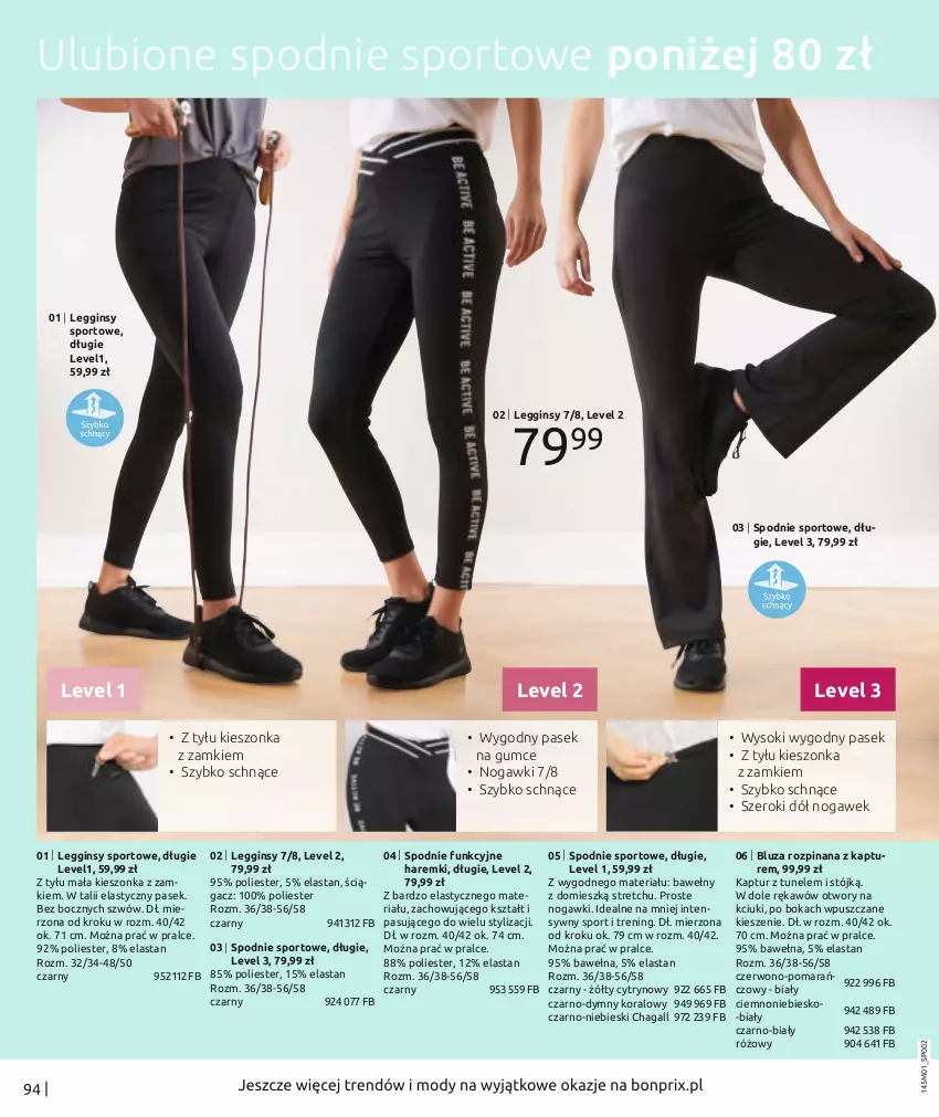 Gazetka promocyjna Bonprix - Nowy rok = nowy look! - ważna 03.01 do 03.07.2022 - strona 96 - produkty: Bluza, Gin, Legginsy, Pasek, Por, Sok, Spodnie, Spodnie sportowe, Sport, Tunel, Wełna