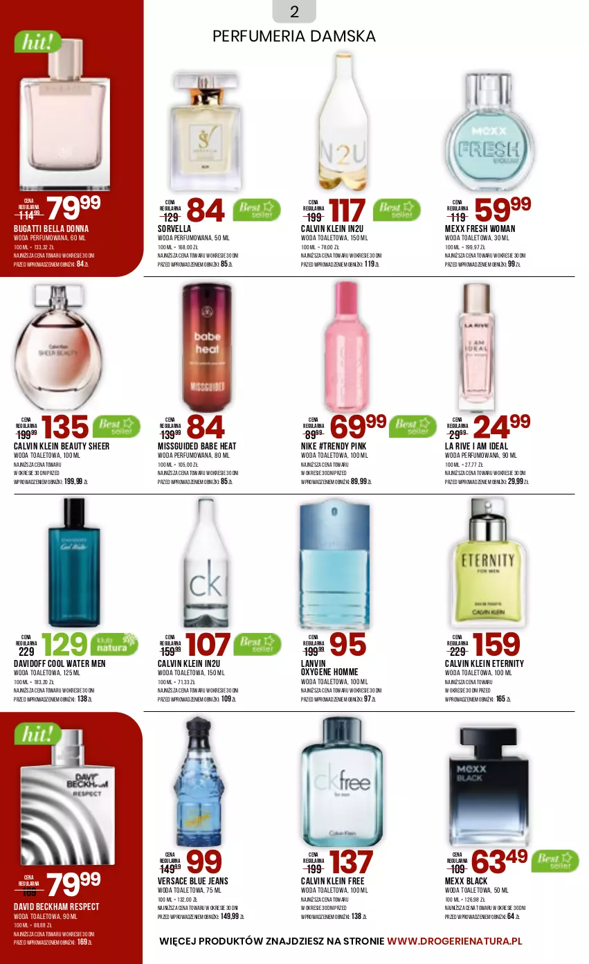 Gazetka promocyjna Drogerie Natura - Gazetka Drogerie Natura - ważna 03.10 do 16.10.2023 - strona 2 - produkty: Bell, Bella, Calvin Klein, David Beckham, Davidoff, La Rive, Lack, Lanvin, Mexx, Nike, Perfum, Versace, Woda, Woda perfumowana, Woda toaletowa