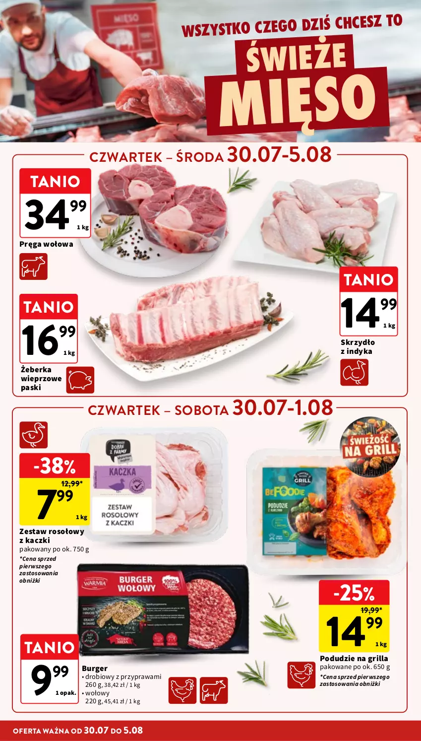 Gazetka promocyjna Intermarche - Gazetka Intermarche - ważna 30.07 do 05.08.2026 - strona 12 - produkty: Burger, Grill, Mięso, Pręga wołowa, Zestaw rosołowy z kaczki